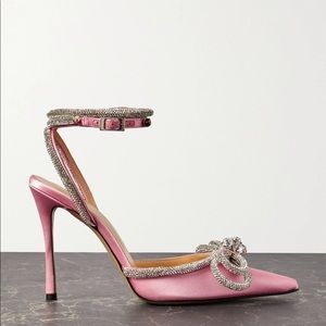 MACH & MACH
Double Bow crystal-embellished silk-satin point-toe pumps